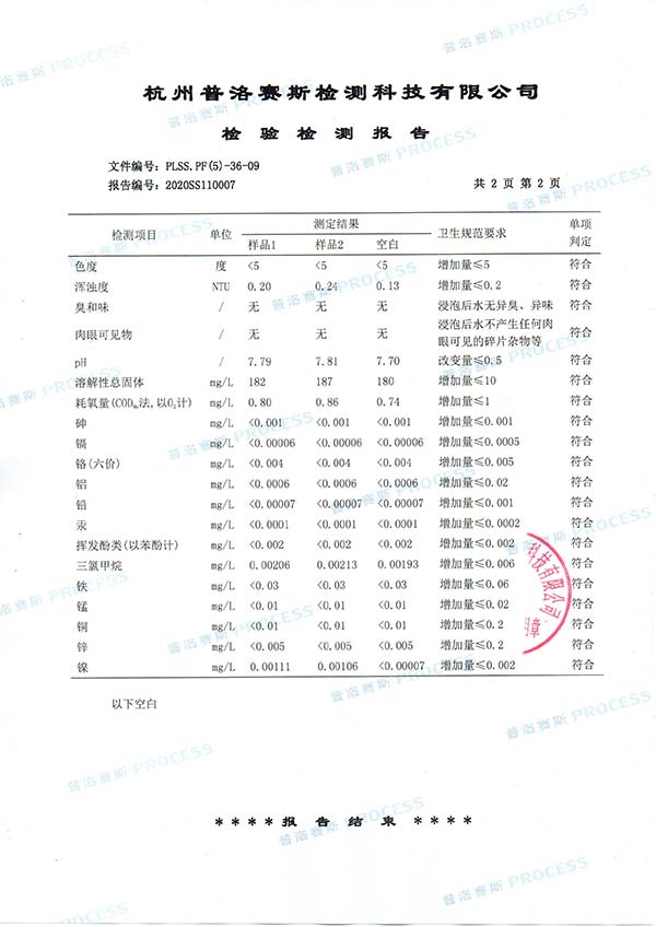 卫生级消防水永盛蝶阀检测报告