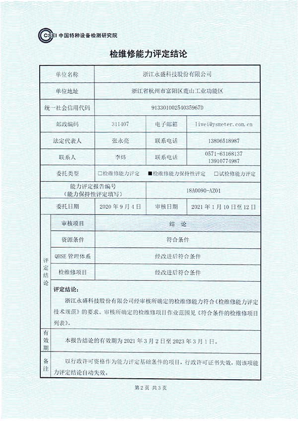 浙江永盛科技股份有限公司检维修能力评定报告